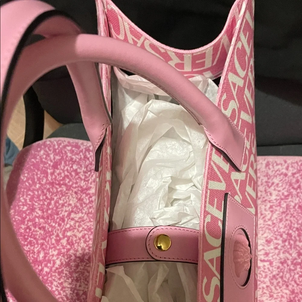 Versace Pink and White Logo Tote - Picture 10 of 15